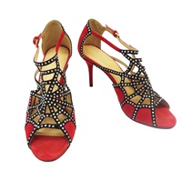 【再降價】Charlotte Olympia 紅色麂皮 水鑽 網狀 高跟鞋 #37