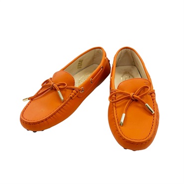 橘色 皮革 樂福鞋
