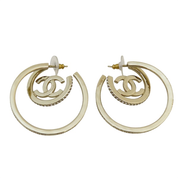 金色 鍍金 水鑽 雙圈 COCO Logo 耳環