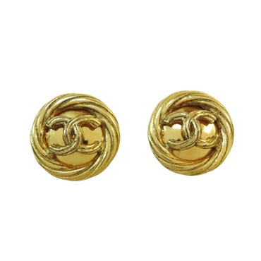金色 鍍金 COCO Logo 圓形 夾式耳環