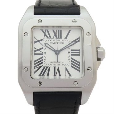 白色錶盤 皮革錶帶 精鋼 Santos 100 腕錶 2878