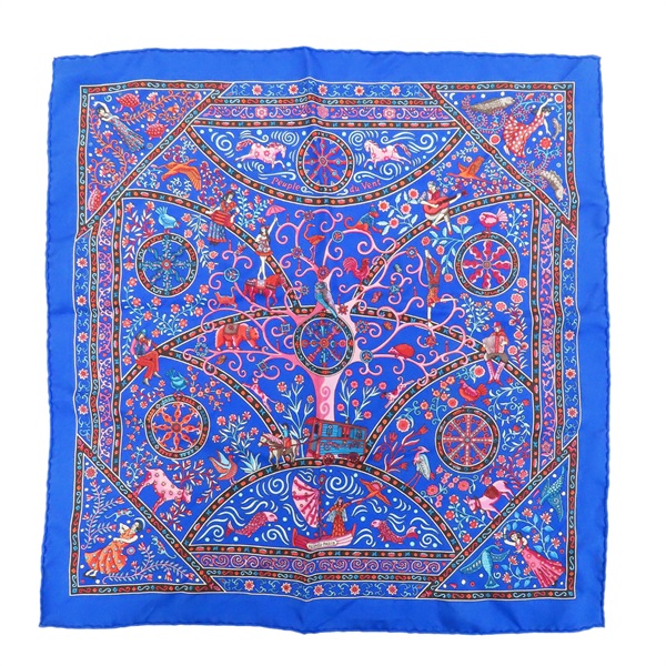 藍色 絲綢 花卉 Peuple du Vent 絲巾 方巾 圍巾