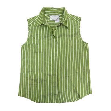綠色條紋 絲質 無袖 襯衫 #32