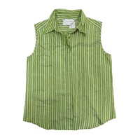 綠色條紋 絲質 無袖 襯衫 #32