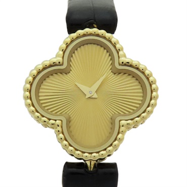 18黃K金 黑色皮革錶帶 Sweet Alhambra 腕錶 1386240