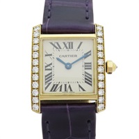 白色錶盤 18黃K金 鑽框 Tank Francaise 腕錶 WE100131