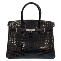 黑色 鱷魚皮 Birkin 30 柏金包 銀扣 口M刻