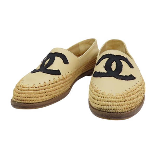 【再降價】米色 皮革 草編鞋 #36【CHANEL 香奈兒】