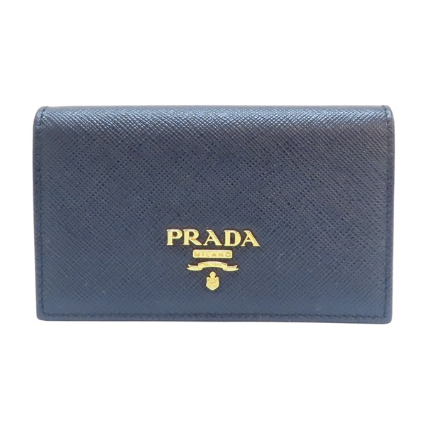 藍黑色 牛皮 雙折 扣式 卡夾 名片夾