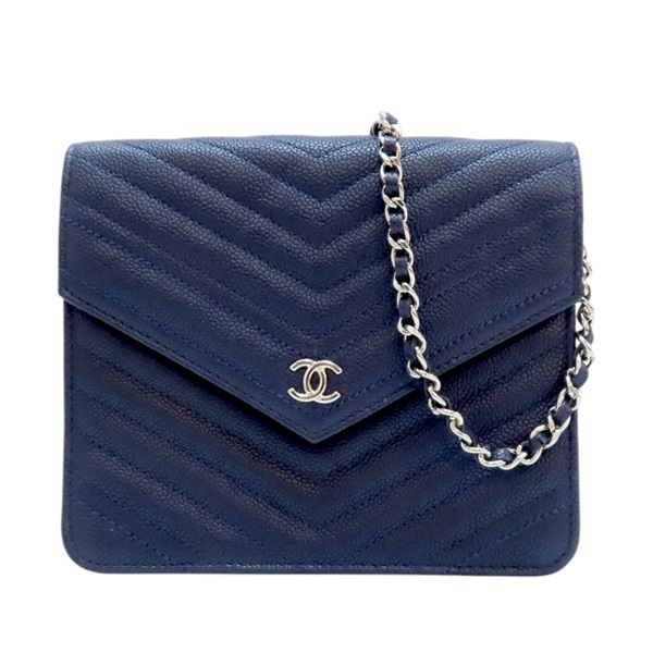 【再降價】藍色 山型紋牛皮 肩背包 斜背包【CHANEL 香奈兒】 A84350