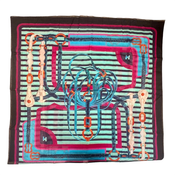 【再降價】藍綠色 絲質 長圍巾(無洗標)【HERMES 愛馬仕】