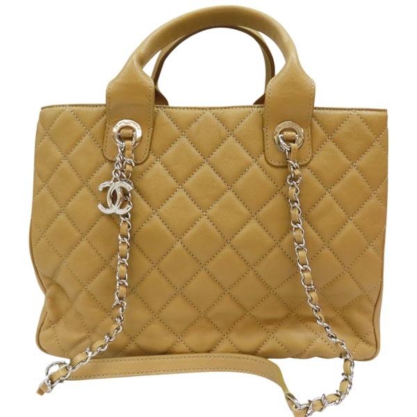 【再降價】卡其色 牛皮 菱格紋 荔枝紋 两用包 銀扣【CHANEL 香奈兒】