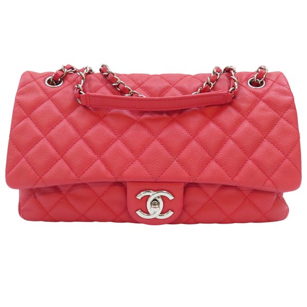 CHANEL 紅色 牛皮 菱格紋 荔枝紋 鍊帶 肩背包 銀扣