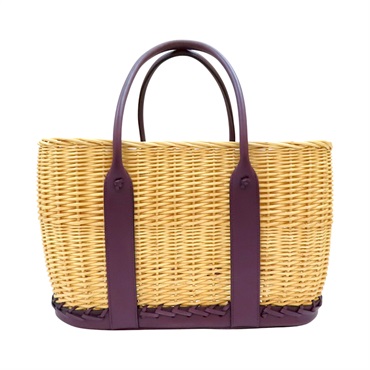 葡萄紫 牛皮 柳條 Wicker basket GM 手提包