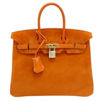 橘色 麂皮 Birkin 25 手提包 □J刻 金扣