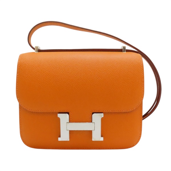【再降價】橘色 Epsom牛皮 Constance 19 康康包 肩背包 U刻 銀扣【HERMES 愛馬仕】 U MU 632 GC/