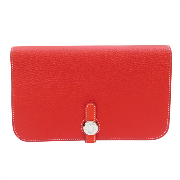 【再降價】橘紅色 Togo牛皮 Dogon Wallet 長夾 □Q刻 銀扣【HERMES 愛馬仕】