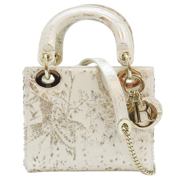白色 牛皮 限量款 Lady Dior Mini 兩用包 金扣 帶
