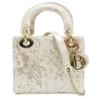 白色 牛皮 限量款 Lady Dior Mini 兩用包 金扣 帶