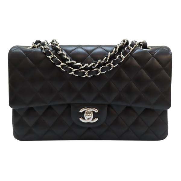 黑色  菱格紋 羊皮 COCO25 銀扣 帶 肩背包 (no card) A01112