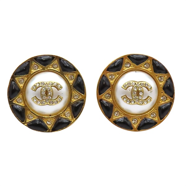 金色 黑色 金屬 鍍金 水鑽 COCO 針式耳環【CHANEL 香奈兒】