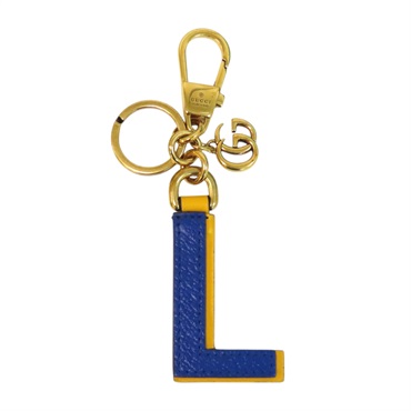 藍色 黃色 塗層帆布 皮革 L 字母 鑰匙圈