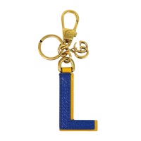 藍色 黃色 塗層帆布 皮革 L 字母 鑰匙圈