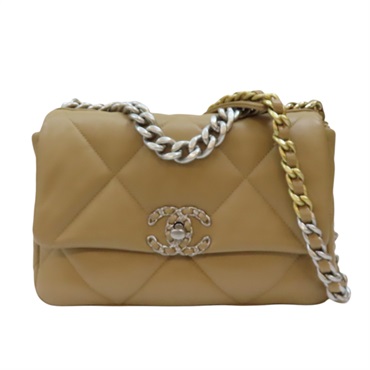 【再降價】棕色 羊皮 菱格紋 CHANEL 19 兩用包【CHANEL 香奈兒】