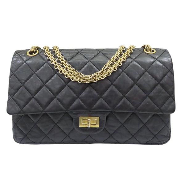 【再降價】黑色 菱格紋 牛皮 2.55 鍊帶 肩背包 金扣 (無卡)【CHANEL 香奈兒】 A37587