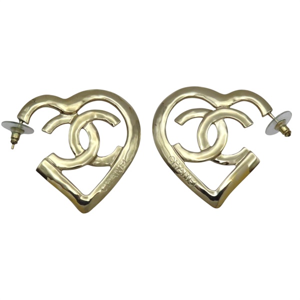 香檳金 金屬 鍍金 愛心 針式耳環