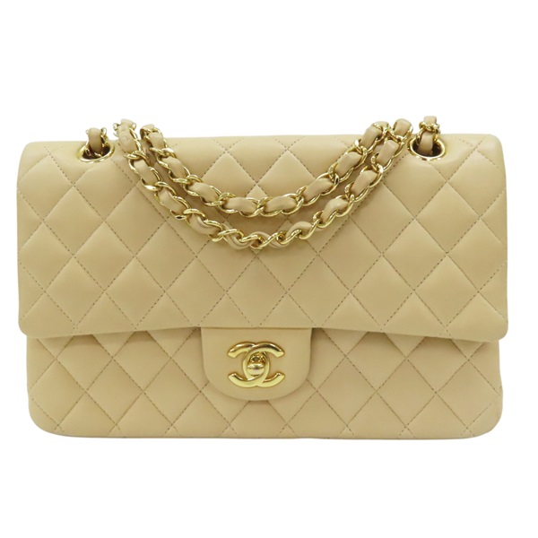 CHANEL 米色 羊皮 COCO 25cm 帶 肩背包 銀扣(無) A01112