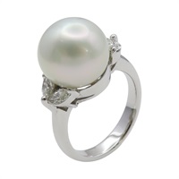 10K 白金 珍珠 鑽石 戒指 #11 Pearl 7.4g