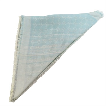 灰色/淡藍色 絲綢 羊毛 圍巾【GUCCI 古馳】