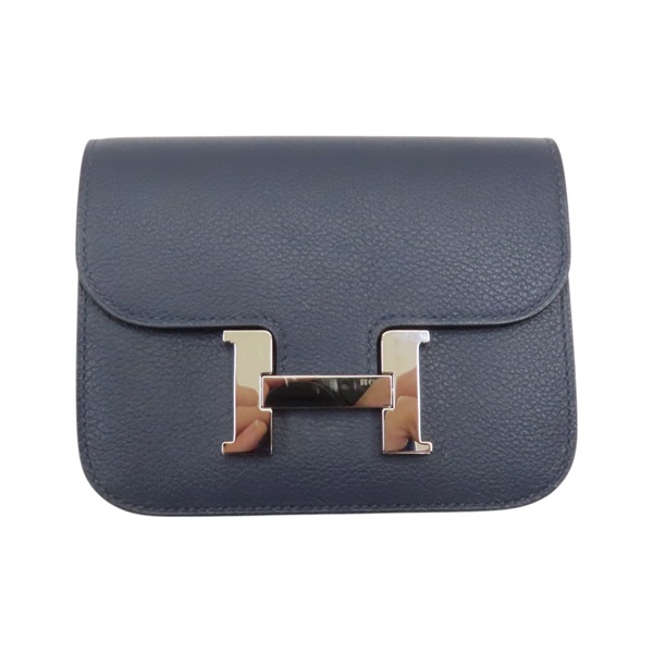 藍色 牛皮 Constance Slim 錢包 B刻 銀扣 B FM 007 DD