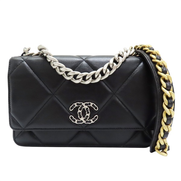 黑色 羊皮 19WOC 帶 肩背包 銀扣 AP0957