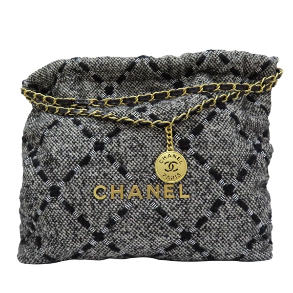 【再降價】灰色 毛尼 22 鍊帶 肩背包 (缺內袋)【CHANEL 香奈兒】