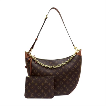 棕色 原花 帆布 Loop Hobo 肩背包 M46311