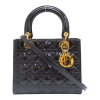 黑色 漆皮 籐格紋 Lady Dior 兩用包