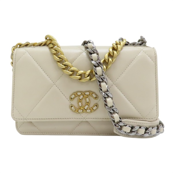 米色 菱格紋 小羊皮 鍊帶 19 WOC 兩用包 AP3267