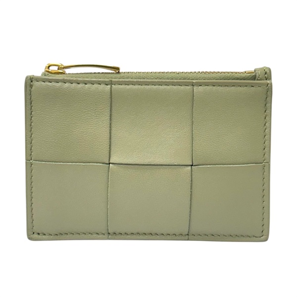 洞石綠 羊皮 牛皮 編織 Cassette 拉鍊 卡夾【BOTTEGA VENETA BV 寶緹嘉】