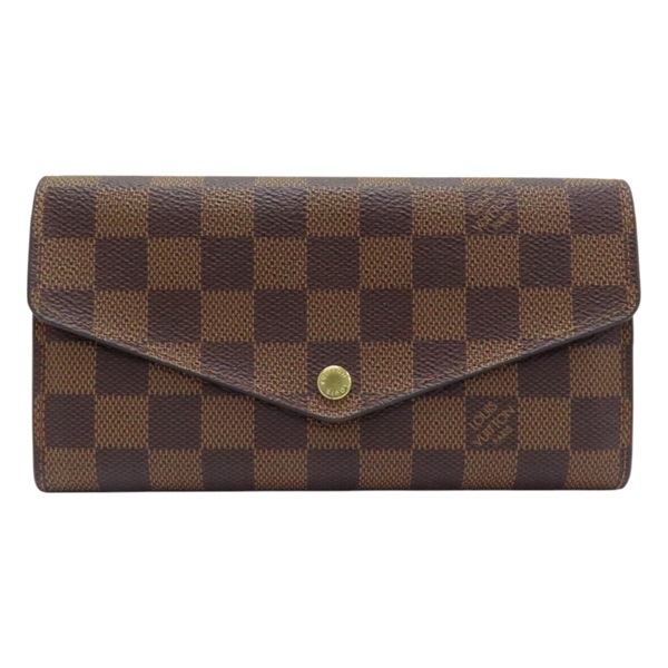 棕色 棋盤格 帆布 Sarah 扣式長夾 N63209