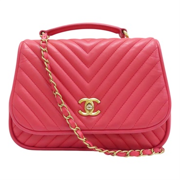 【再降價】粉色 山形紋 皮革 鍊帶 兩用包【CHANEL 香奈兒】 #24319012
