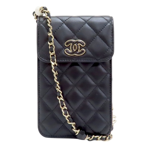 【再降價】黑色 菱格紋 羊皮 鍊帶 肩背包 手機包【CHANEL 香奈兒】