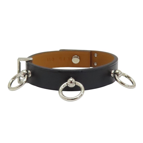【再降價】黑色 牛皮 Mini Dog Anneaux 手環 X刻 銀扣【HERMES 愛馬仕】
