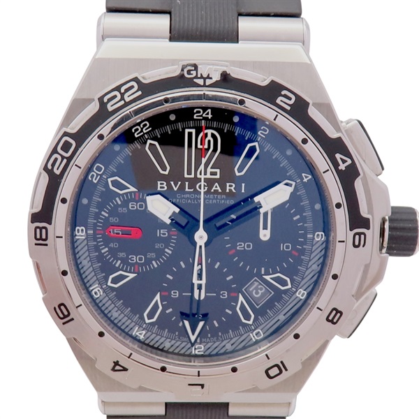 【再降價】黑色錶盤 不鏽鋼 膠帶 DIagono X-Pro GMT 腕錶【BVLGARI 寶格麗】【BVLGARI 寶格麗】 DP458STVDCHGMT