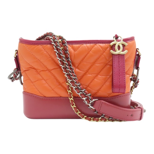 【再降價】橘色 山形紋 皮革 Gabrielle Hobo 流浪包 肩背包 無卡【CHANEL 香奈兒】