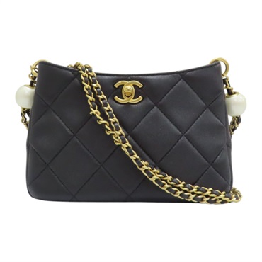 黑色 菱格紋 羊皮 鍊帶 肩背包