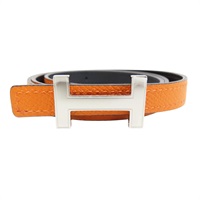 【再降價】橘/黑色 Swift/Epsom牛皮 雙面 細版 腰帶 C刻 70CM【HERMES 愛馬仕】 C刻/FM/130