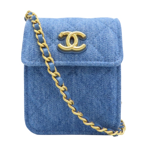 藍色 菱格紋 丹寧 鍊帶 肩背包