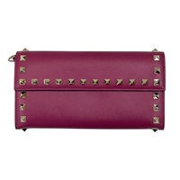 紫色 牛皮 鉚釘 長夾